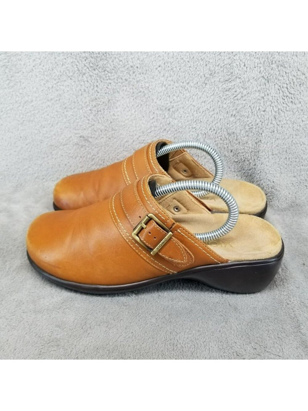 Vionic Shoes Womens Size 7 Bayside Brown Leather Orthaheel Slip On Clogs *Read*